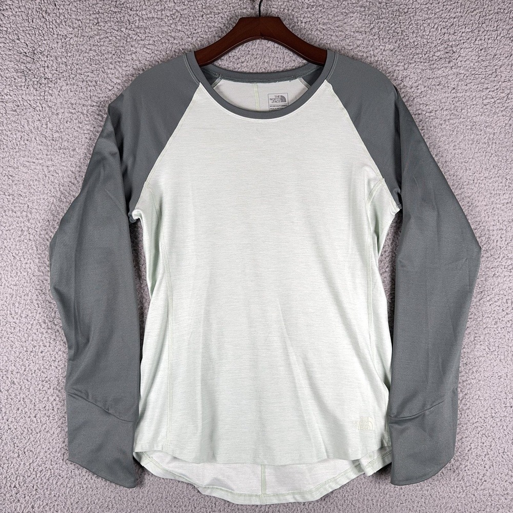 The North Face Flashdry Raglan Long Sleeve Shirt Womens M Mint Green Gray